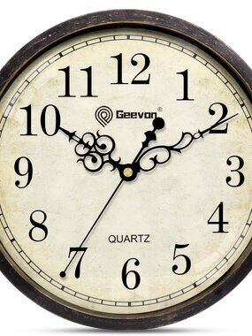 Geevon 10" Vintage Wall Clock Silent Non-Ticking Retro Quartz Clock